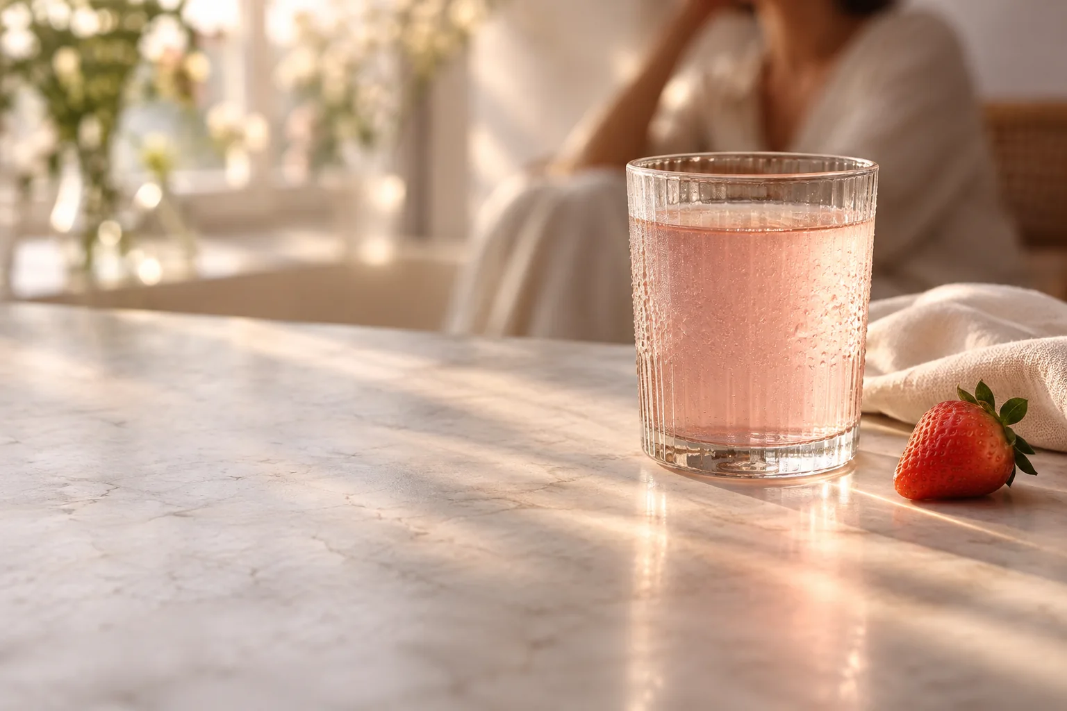 Illustration photographique d’un verre rosé dans une lumière douce