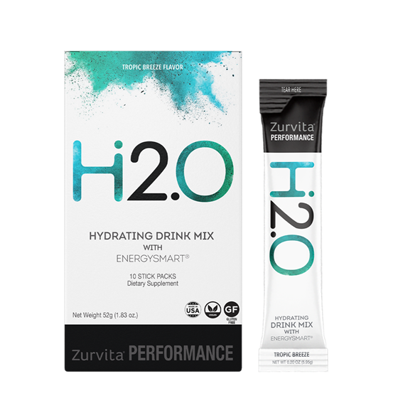 H20 Stickpacks Zurvita, boîte et sachet officiels